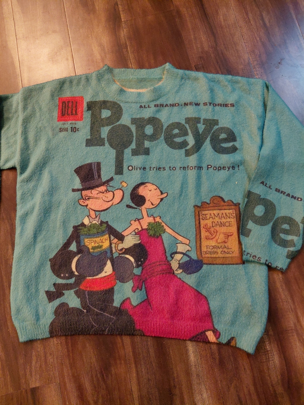 Dell Popeye Graphic Crewneck Sweater - Teal Pink XL